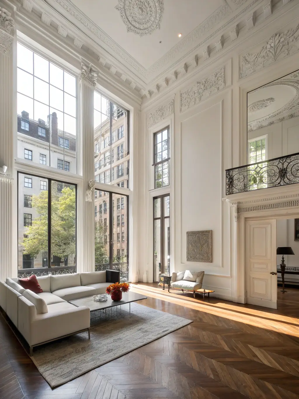 A modern home interior with newly installed recessed lighting, showcasing Bright Line Electric's expertise in electrical installations.